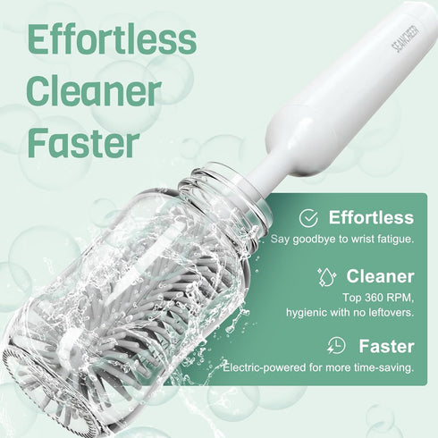 S02 Set, IPX7 SEANCHEER Electric Bottle Brush Portable Baby Bottle Brush Cleaner, AA Battery-Powered & Waterproof