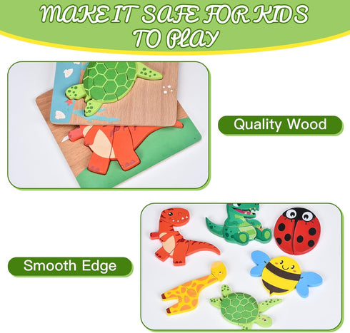 Wooden Puzzles for Toddlers 1-3, Montessori Animal Shape Learning Toys for 1 Year Old Birthday Gift