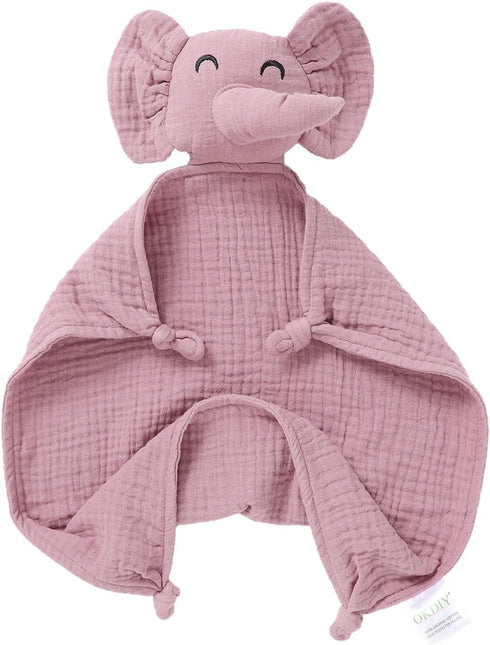 Organic Elephant Loveys for Babies, Muslin Security Blankets, Soft Snuggle Animals for Newborns, Violet