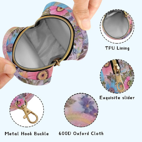 YETTASBIN Watercolor Floral Portable Pacifier Holder Case with Metal Hook Buckle & Zipper for Diaper Bag and Stroller