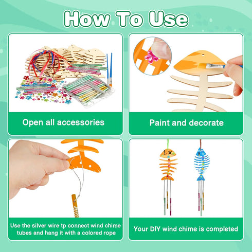 30 Pack Fennoral Wind Chime Kit Make Your Own Fish Wind Chime Wooden Arts and Crafts for Girls Boys Ornaments DIY