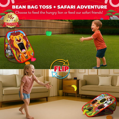 2-in-1 5-Second Setup Set Set Swooc Games - Safari Sling | Bean Bag Toss Game for Kids | Kids Cornhole Game | Outdoor