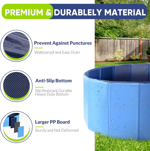 PUPTILY Swimming 6mm Set 63" Dog Pool, Foldable Pet Pool with High-Strength PP Board, Hard Plastic Collapsible Doggy