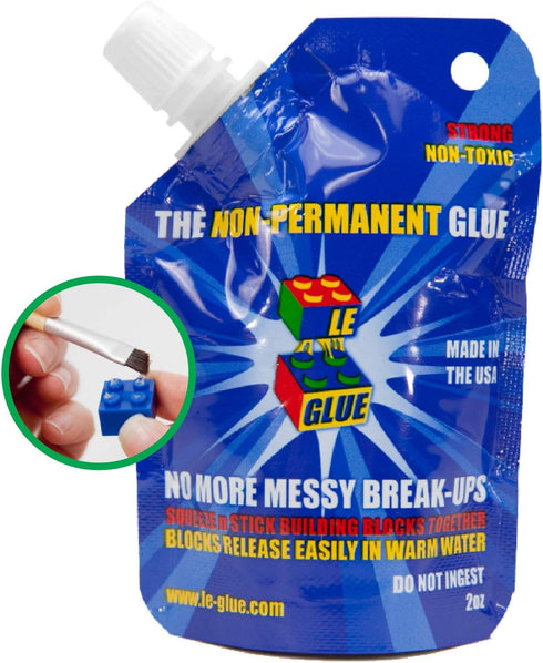 Le Glue Temporary Glue - Compatible with Legos - Non-Permanent Clear Adhesive for Plastic Building Blocks