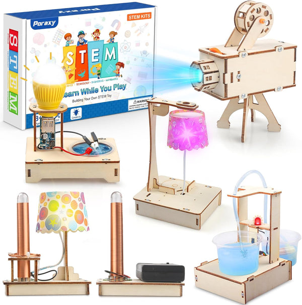 Poraxy STEM Science Kits for Kids Ages 8-10-12, 5 Set 3D Wooden
