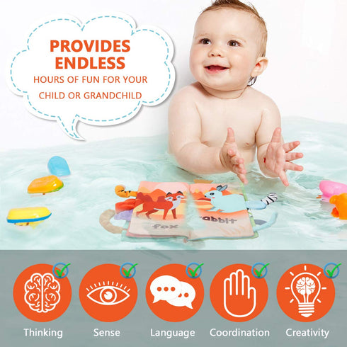Vicloon 0-6 Tummy Soft Cloth Books Months, High Contrast Sensory Baby Toys - Time, Bath, Crinkle, Squeaky, Washable