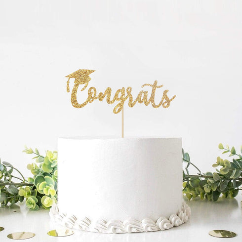 Gold Glitter Congrats Cake Topper, Graduation Party Decorations for 2022 High School/College/Senior