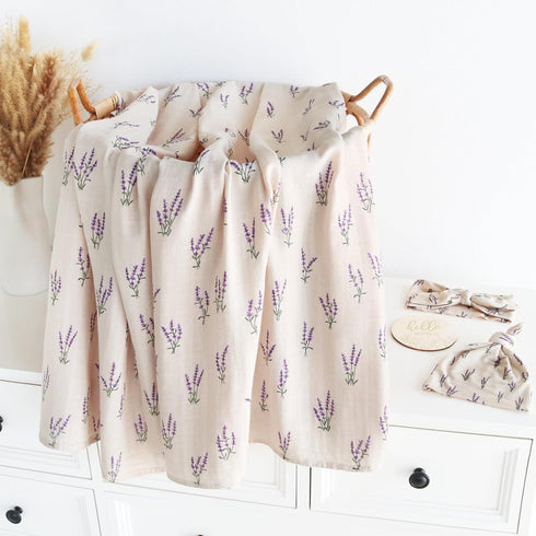 Set 2 Pack LifeTree Muslin Swaddle Blankets,Headband and Hat with Birth Announcement Card and Baby Lounger