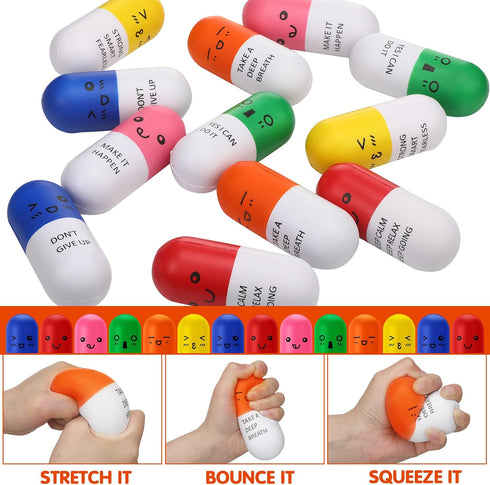 Pharmacy(24 Woanger Vitamin Pill Stress Ball Pill Shaped Foam Motivational Stress Ball for Adults with Smiling Face