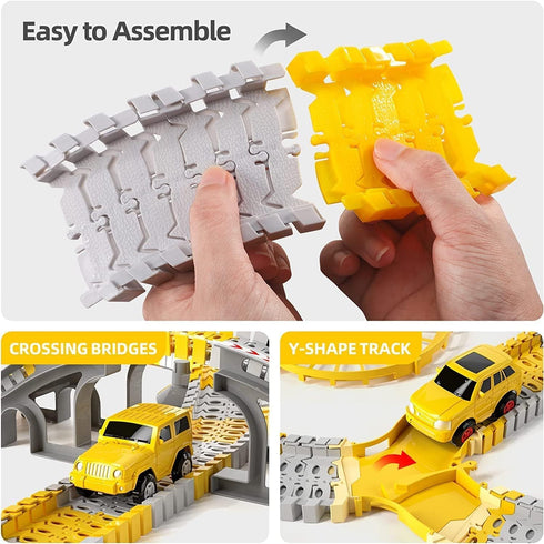 KEXBOVT 305PCS 2 Cars,4Construction Set, 3-8 Construction Race Tracks for Kids Toys, Electric Toy Cars, DIY Collage