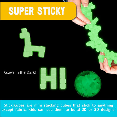 KOMARC GAMES StickiKubes, Mini Stacking Cubes That Stick to Anything, Non Toxic Kid Safe Sticky Blocks, 125 Cubes