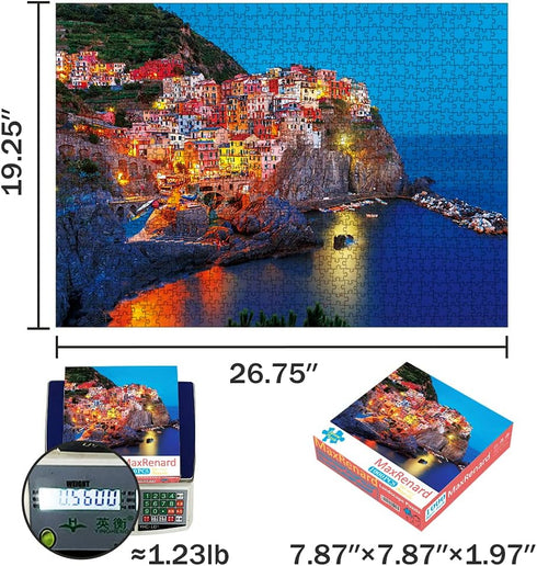MaxRenard Coastal Landscape Jigsaw Puzzle 1000 Pieces for Adults Night view of Manarola Toy Home Wall Decoration Family Game Gift