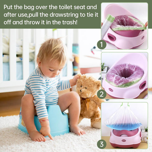 Panxxsen 200 Pack Portable Potty Chair Liners with Drawstring,Disposable Potty Liners Bags,Training Toilet Seat Potty