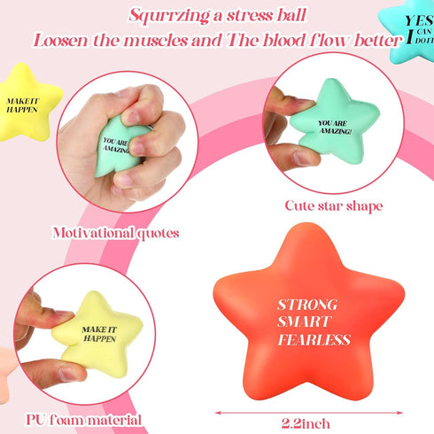 100 Pack Sotiff Star Stress Balls Bulk for Adults Kids Stress Relief Balls with Motivational Quotes Mini Inspirational