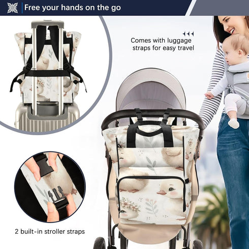 YANENDIE Backpack, Backpack Backpack Cute Looking Goose Diaper Bag Unisex Travel Baby Diaper Bags with Stroller Straps