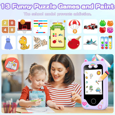 Kids Phone Toy Gift for Girls Age 3-8 - Toddler Smart Phone Dinosaur Learning Toys with Educational Games and Music