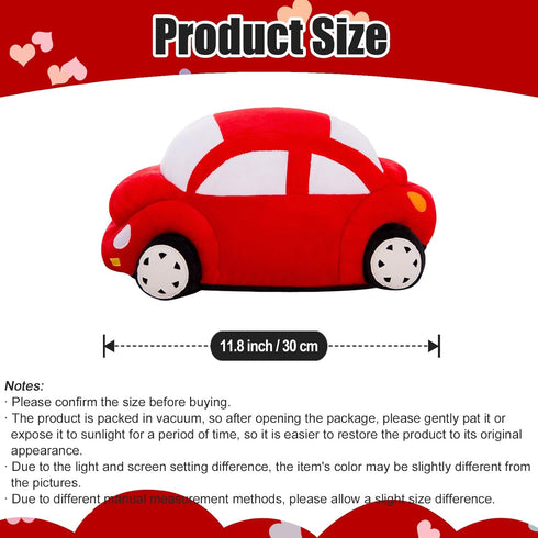 Plush Red Stuffed Car Shaped Pillow - Cute Toy Decor Gifts for Kids, 11.8 Inch