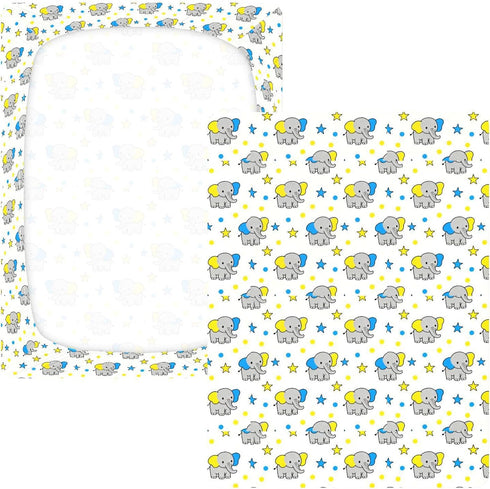 miaozhen 1 Pack 52x28 Cotton Crib Sheets for Baby Boys Girls Soft Stretchy Cartoon Elephants Blue and Yellow Toddler