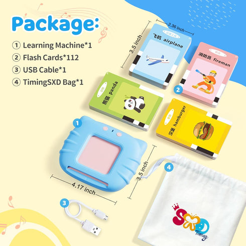 TimingSXD 2+ Chinese & English Bilingual Talking Flash Cards for Toddler/Beginning - Learning Educational Toy to Learn