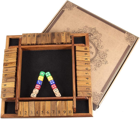 AMEROUS Shut The Box Dice Game - 1-4 Players, Wooden Board Math Game with 12 Dice, Family Classroom or Pub