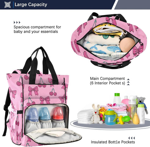SUABO Backpack Powder-colored Butterfly Silk Pattern Baby Diaper Bag Large Bag Waterproof Travel Diaper Bags for Moms