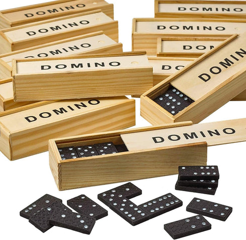 Kicko Mini Wooden Dominoes Set - 12 Pack - Miniature Classic Board