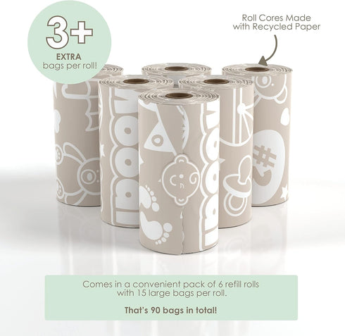 (90 (6 9 13in) Disposable Diaper Bags BAGS in TOTAL) | NON-SCENTED Dirty Diaper Disposal Baggies Refill Rolls x | Leak
