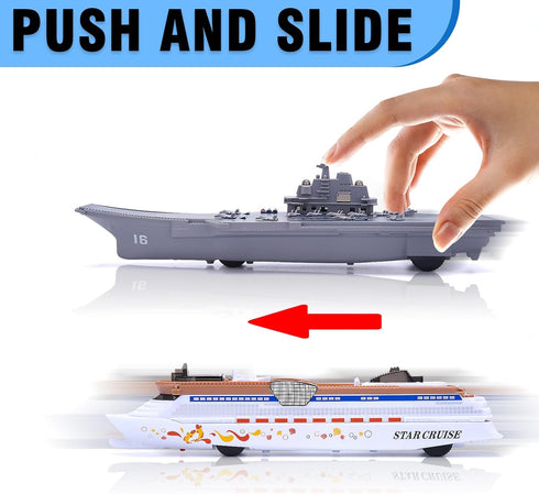 2PCS 3-8 Crelloci Aircraft Carrier Toy Cruise Ship with Lights and Sounds, Model Aircraft Carrier Navy Ship, Nautical