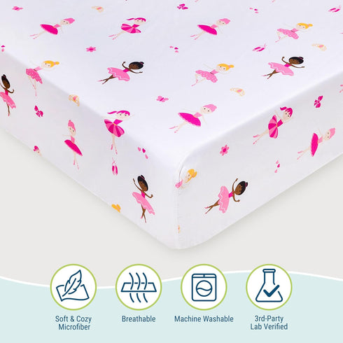 Wildkin Kids 100% Microfiber Crib Sheet - Soft, Breathable Fitted Sheet in Ballerina Design