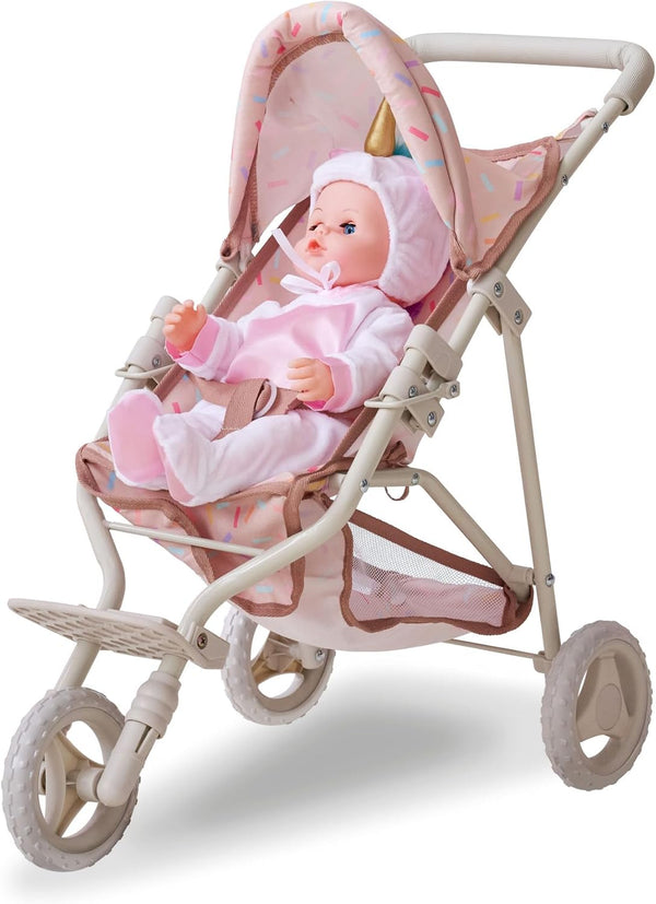 Olivia's Little World Baby Doll Stroller with Canopy & Storage Basket Foldable