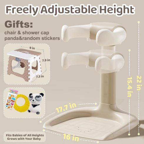2-in-1 10 6-36 Baby Shower Stand with Support, Sitting & Standing Baby Bath Stand with Anti-Slip Base, Levels
