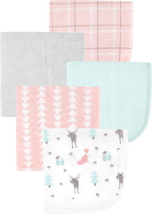 3pk 15 Hudson Baby Unisex Baby Animal Hooded Towel and Washcloths, Girl Woodland, One Size