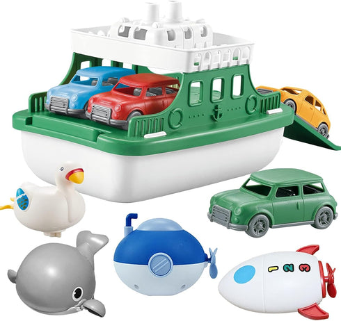 OKGIUGN Ferry Boat with 4 Car and 4 Wind Up Bath Swimming Toys,