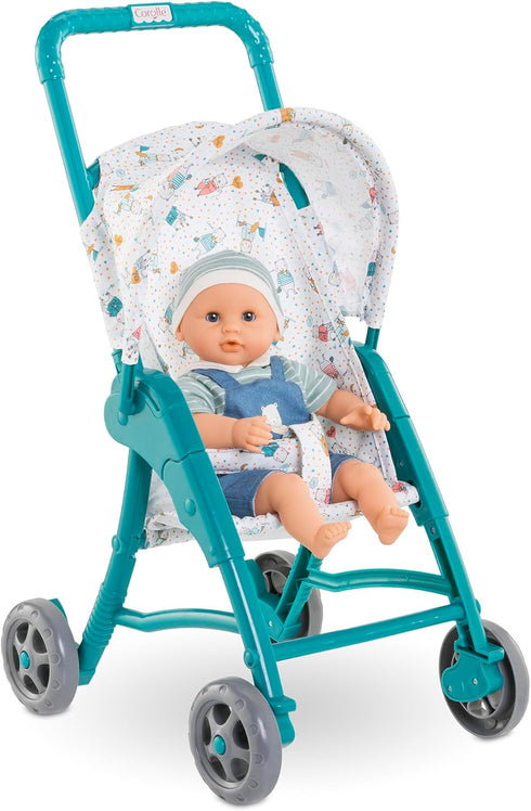 Corolle Baby Doll Stroller with Folding Canopy - Teal - Mon Premier Poupon Accessories Fit 12" Dolls for Kids Ages 18