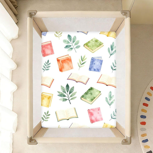 CZXW 52" 28" Watercolor Books Colorful Crib Sheets Fitted x Natural Cotton Soft & Breathable for Baby Crib Mattress