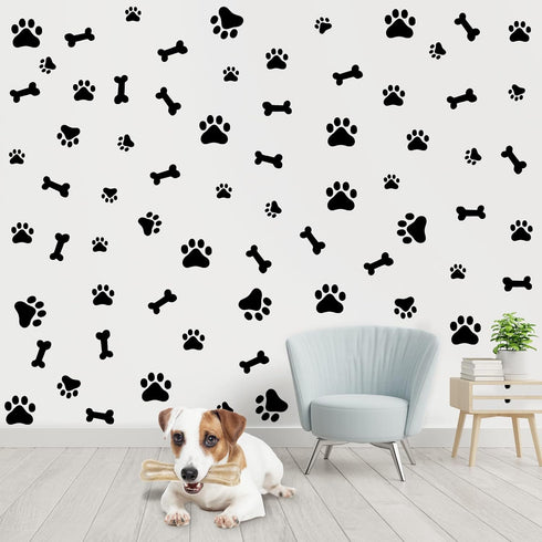 76 Pieces Dog Paw Decal Stickers, Removable Vinyl Wall Sticker Decoration for Nursery Bedroom Room Decor, Black