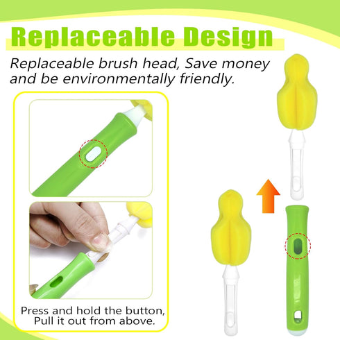 INVODA 12 Piece Sponge Nipple Bottle Brushes, Baby Bottle Brush with Nipple Cleaner, Replacement Heads, Straw Brushes