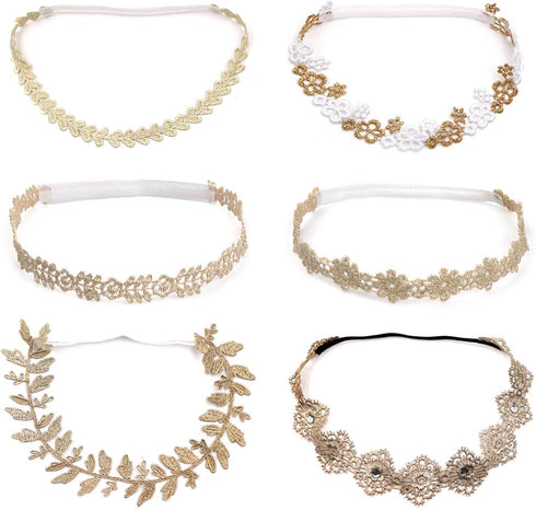 6pcs Lace Floral Headbands for Baby Girl, Elastic Flower Bows Hair Bands, Beautiful Kid Girl Hair Accessories