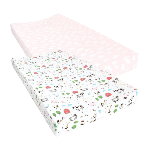 Hudson Baby Unisex Cotton Changing Pad Cover, Girl Farm Animals, One Size