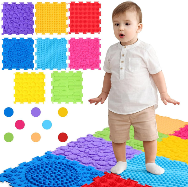 8 Pcs Rainbow Sensory Mat Massage Game Mats for Kids - Orthopedic Puzzle Tiles for Autistic Children
