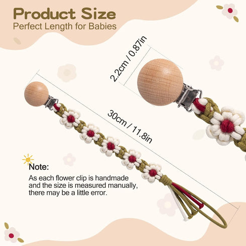 Braided Pacifier Clip for Boys and Girls Floral Daisy Macrame Paci Clip, Handmade Cotton Binky Clips Baby Gift