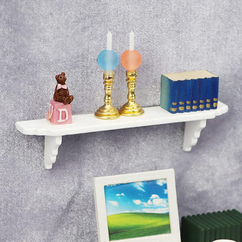Dollhouse Wall Shelf, 1:12 Scale Miniature White Storage Shelf for Kitchen Scene Accessories
