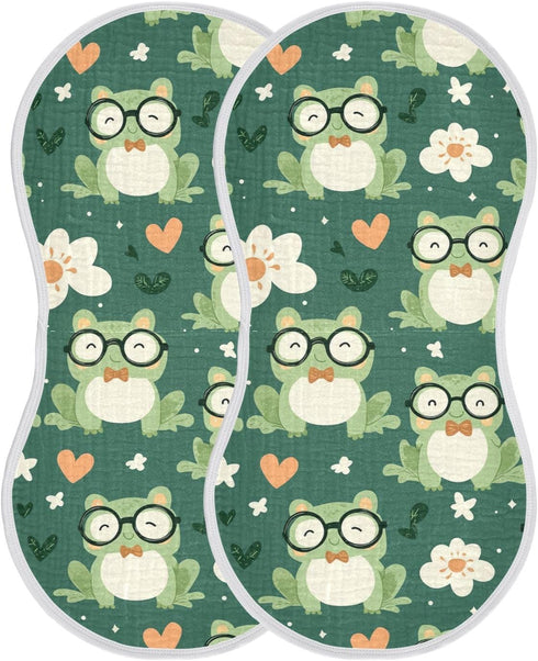 tplaotee 22x11in Green Cute Frogs Glasses Spring Cotton Muslin Cotton Burp Cloths Easy Care Baby wash Cloth for Babies