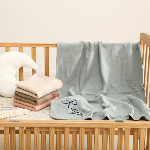 OCFTERY 40 30inchNewborn Custom Personalized Baby Blanket,Crib Blanket for Baby and ToddlerMuslin Embroidered Baby