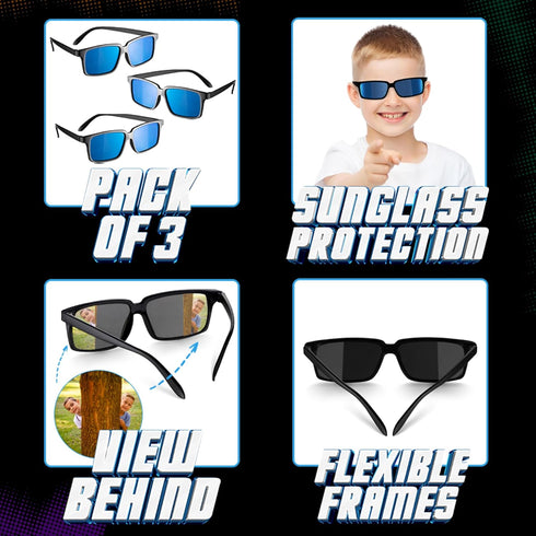 Spy Glasses for Kids in Bulk (Pack of 3), Rear View Sunglasses for Fun Party Favors, Spy Gear Gift