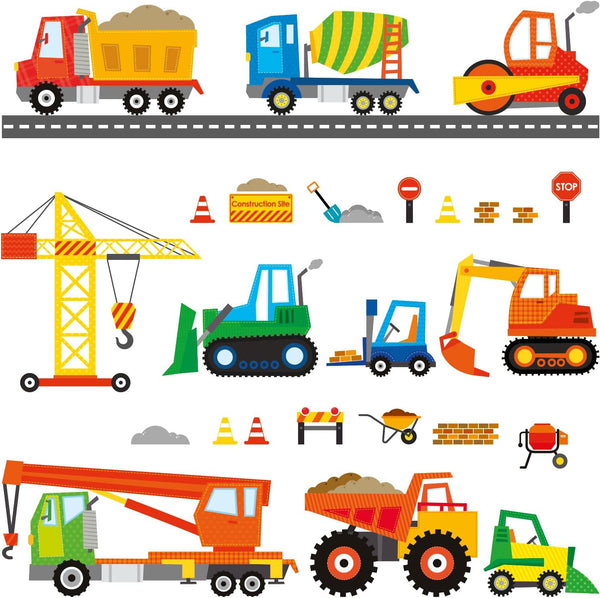 DECOWALL DS-8012 Kids Wall Stickers, Construction Site Cars Island Decals, Peel and Stick Removable for Nursery Bedroom