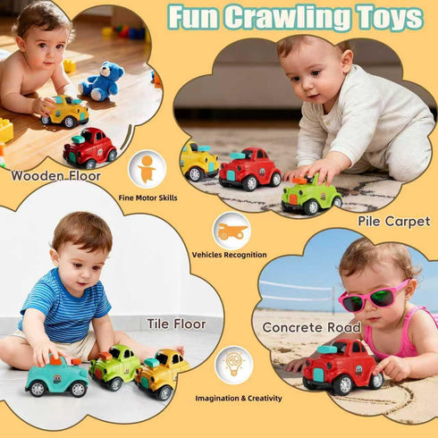 IOMDRWU 1-3, 6-9-12-18 1st 1-2 Inertial Push and Go Cartoon Car Toys for Toddlers Friction Powered Race Vehicles