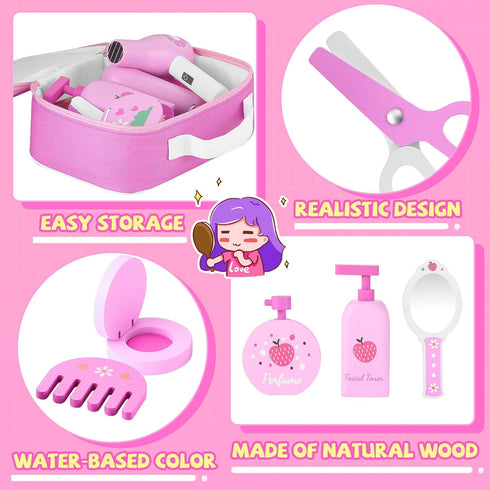 Set 3 4 5 6 7 GAGAKU Wooden Makeup Toy Pretend Wood Beauty Hair Salon Toys for Toddler Wooden Makeup Kit for Girls