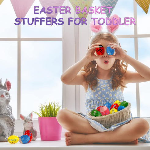 Easter Basket Stuffers, Set of 6 Wooden Percussion Musical Shaker Eggs for Toddlers Kids Boys Girls Gifts