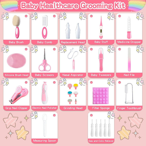 28 1 Trimmer Set in Baby Healthcare and Grooming Kit, Infant Baby Nursery Kit Electric Nail with Gas Colic Passer Nasal
